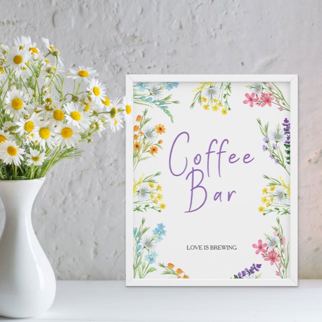 Poster Sinal de barra de café para chá de noiva de prado  (Bridal Shower coffee bar sign from my Wildflower Meadow Collection - or printed or as digital file)