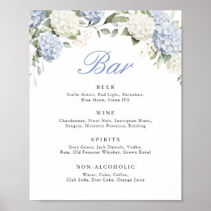 Poster Sinal de barra de casamento com hortênsia azul flo