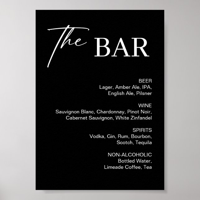 Poster Sinal de Barra de Casamento Preto Elegante (Frente)
