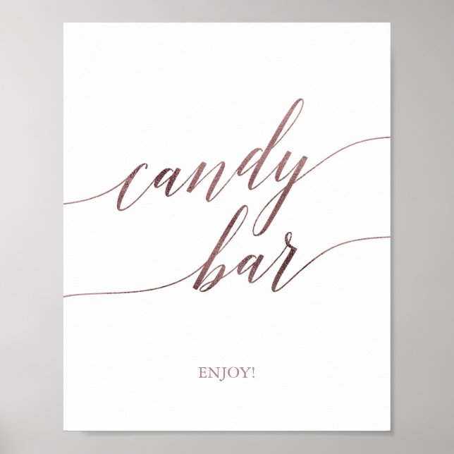 Poster Sinal de Barra de Doce em Caligrafia Rosa Dourada  (Frente)