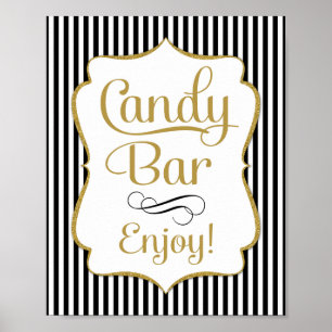 Póster Sinal de Barra de Doces Preto Dourado Buffet