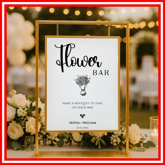 Poster Sinal de Barra de Flores para Casamento com Letra  (Criador carregado)
