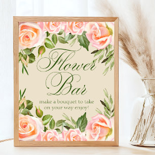 Poster Sinal de Barra de Flores para Chá de Noiva Floral