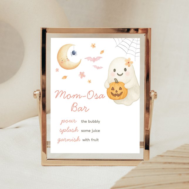 Poster Sinal de barra de Mãe Osa para Baby Shower do Bebê (Girl Halloween Baby Shower Mom Osa Bar Sign)
