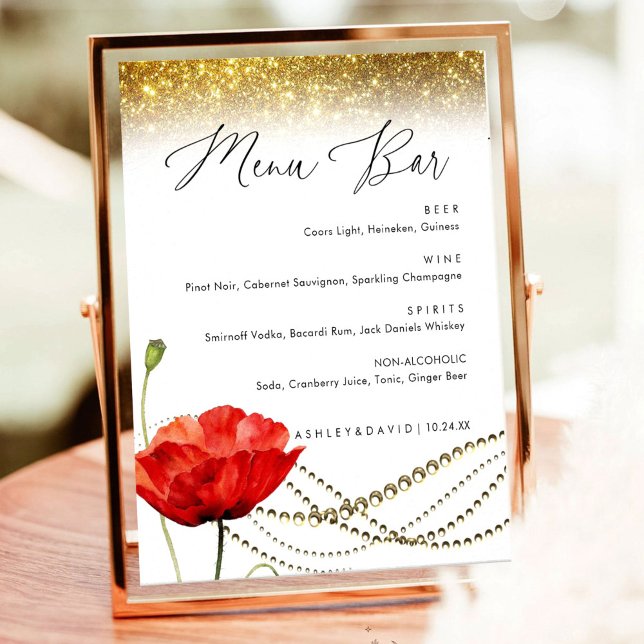Poster Sinal de barra de menu de casamento elegante Glitt (Criador carregado)