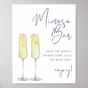 Poster Sinal de barra de Mimosa Bridal moderno azul-marin