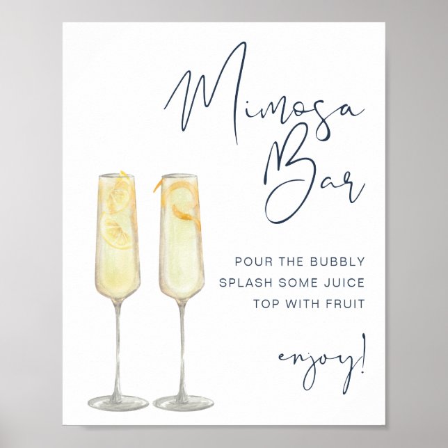 Poster Sinal de barra de Mimosa Bridal Navy Blue moderno (Frente)