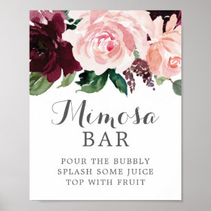 Poster Sinal de barra de Mimosa Burgundy Blush (editável)