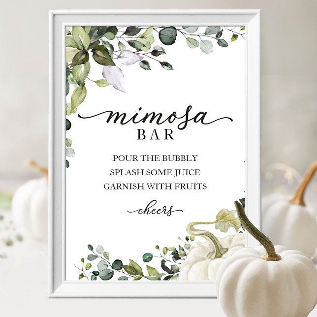 Poster Sinal de barra de Mimosa com folhagem para chá de  (Criador carregado)