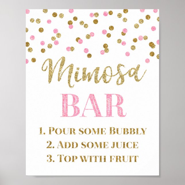 Póster Sinal de barra de Mimosa de casamento em rosa dour (Frente)