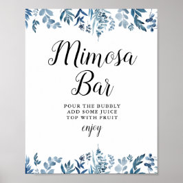 Poster Sinal de barra de mimosa de chá de bebê floral azu