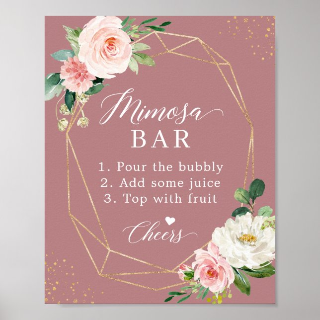 Poster Sinal de Barra de Mimosa de Chuveiro de Noiva Rosa (Frente)