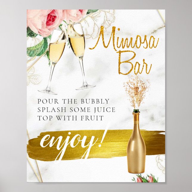 Poster Sinal de Barra de Mimosa de Folhagem Corada Floral (Frente)