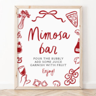Poster Sinal de barra de Mimosa de Pizza de Mão Desenhada