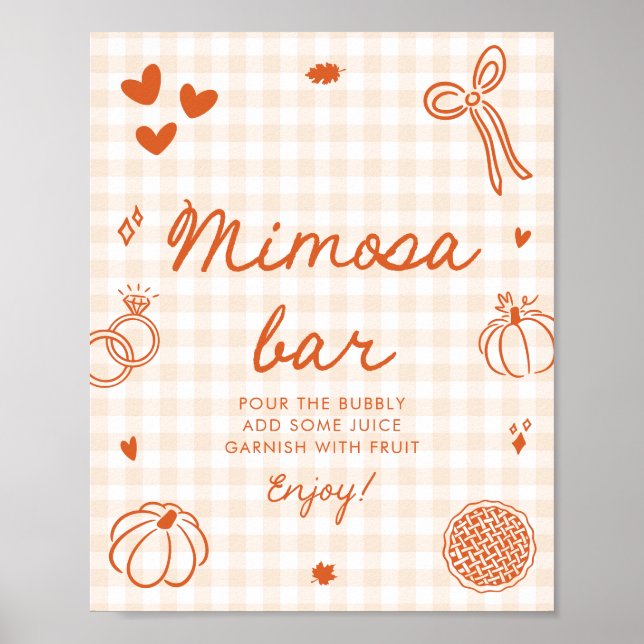 Poster Sinal de barra de Mimosa desenhado à mão em xadrez (Frente)