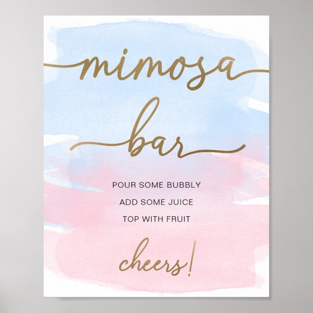 Poster Sinal de barra de Mimosa dourada com aguarela rosa (Frente)
