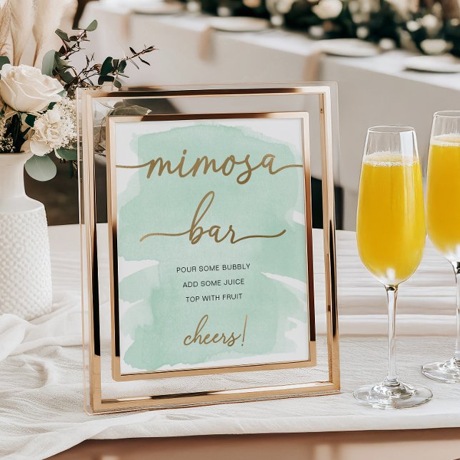 Poster Sinal de barra de Mimosa dourada em aquarela verde (Criador carregado)