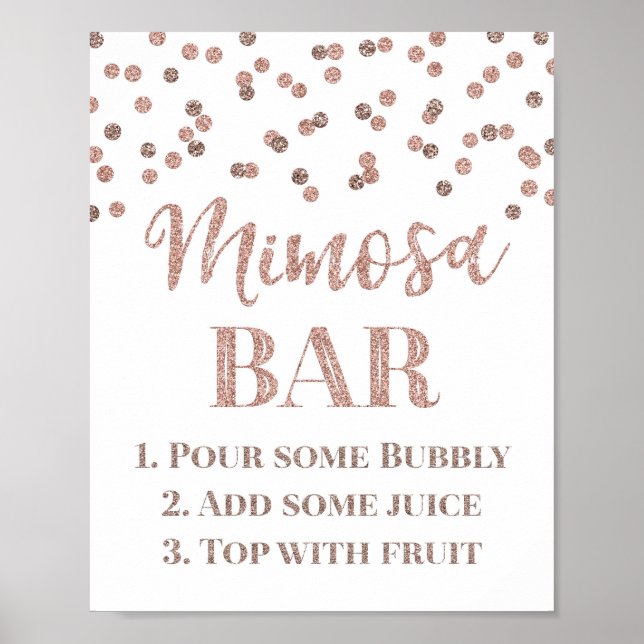 Poster Sinal de barra de Mimosa em Rose Gold Confetti par (Frente)