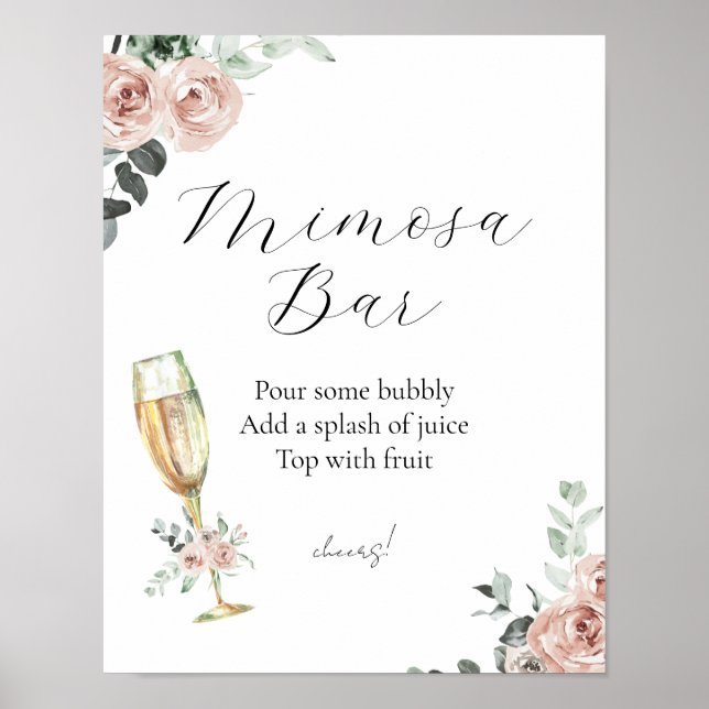 Poster Sinal de barra de Mimosa floral Brunch e Bubbly (Frente)