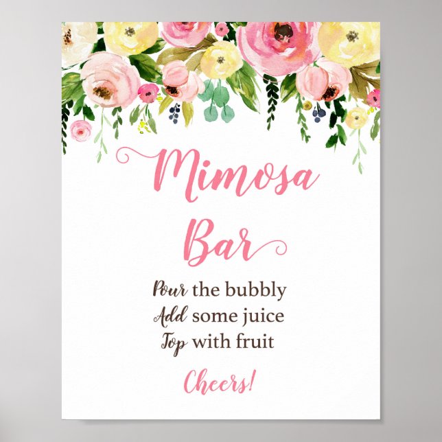 Poster Sinal de barra de Mimosa floral rosa e amarelo (Frente)