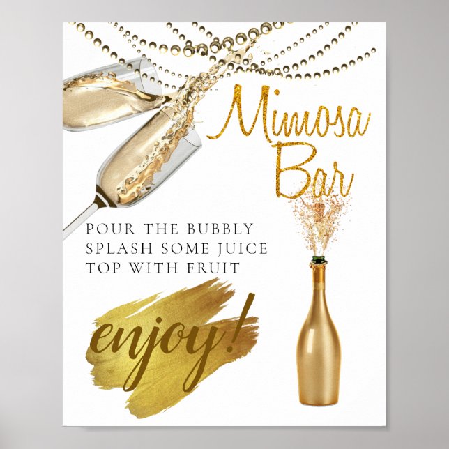 Poster Sinal de Barra de Mimosa para Brunch de Noiva Eleg (Frente)