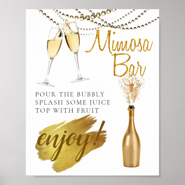 Poster Sinal de barra de Mimosa para café da noiva elegan (Frente)