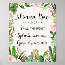 Poster Sinal de barra de Mimosa para casamento de cacto f