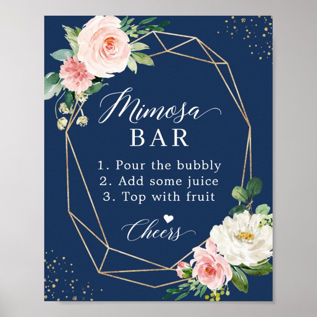 Poster Sinal de Barra de Mimosa para Chá de Noiva Azul Na (Frente)