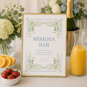 Poster Sinal de Barra de Mimosa para Chá de Noiva com Hor