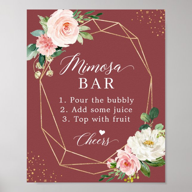 Poster Sinal de Barra de Mimosa para Chá de Noiva com Ros (Frente)