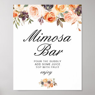 Poster sinal de barra de mimosa para chá de noiva floral 