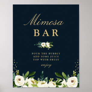 Poster sinal de barra de mimosa para chá de noiva floral