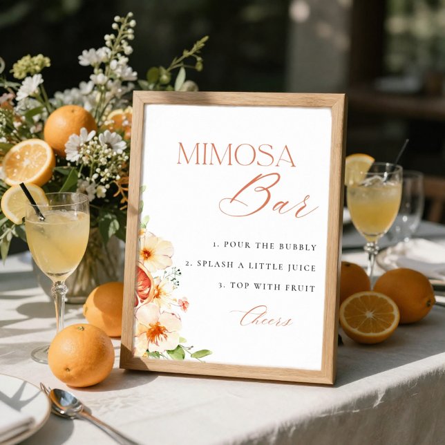 Poster Sinal de barra de Mimosa para chá de noiva floral  (Criador carregado)