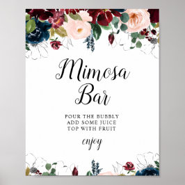 Poster sinal de barra de mimosa para chá de noiva floral 