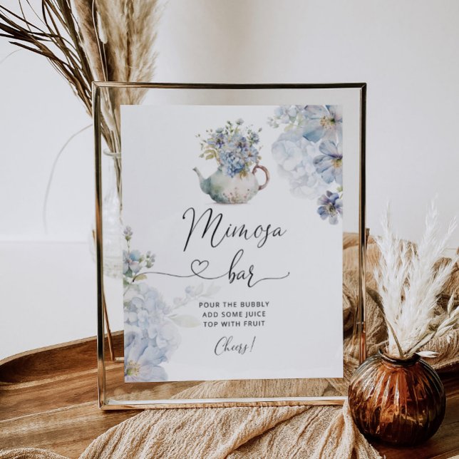 Poster Sinal de barra de mimosa para chá floral azul (Criador carregado)