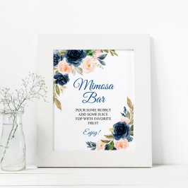 Poster Sinal de barra de Mimosa para Chuveiro Floral Azul