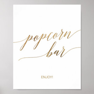 Poster Sinal de Barra de Pipoca com Caligrafia em Ouro El