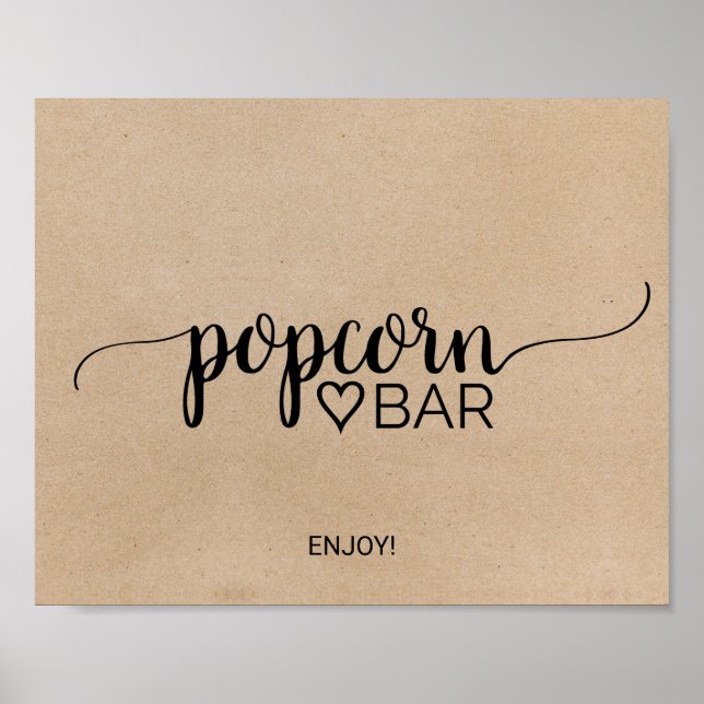 Poster Sinal de Barra de Pipoca com Caligrafia Kraft Fals (Frente)