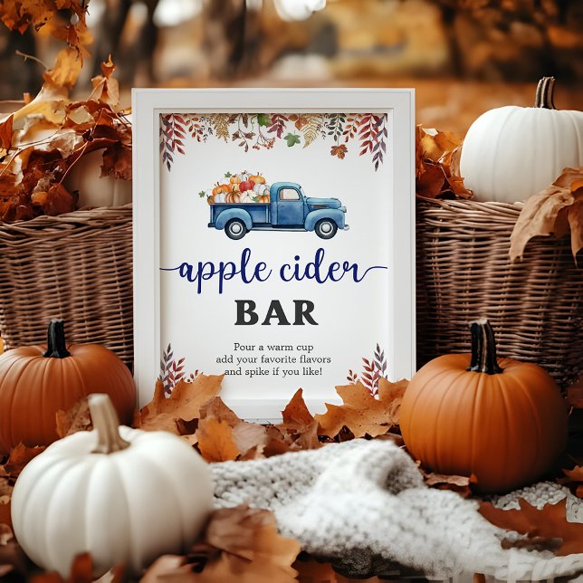 Poster Sinal de Barra de Sidra de Maçã para Chuvinha de B (Little Pumpkin Baby Shower Apple Cider Bar Sign)