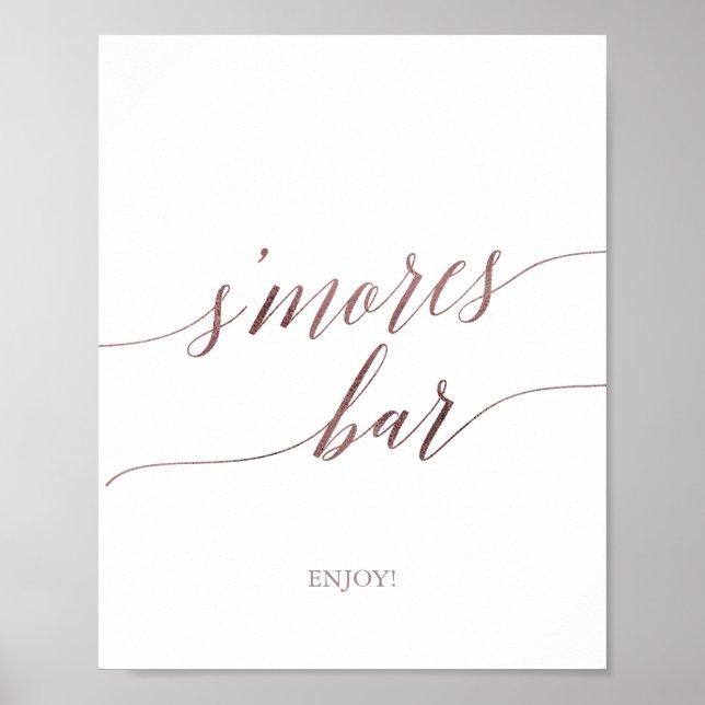 Poster Sinal de Barra de S'mores em Caligrafia Rosa Doura (Frente)