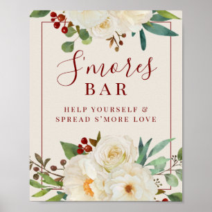 Poster Sinal de Barra de S'mores Floral de Natal