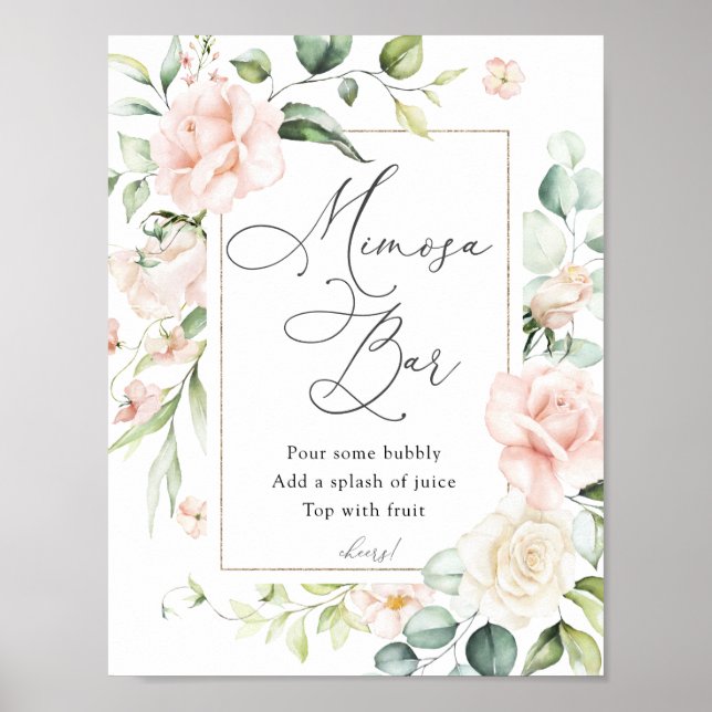 Poster Sinal de Barra Mimosa com Florais Rosados e Vegeta (Frente)