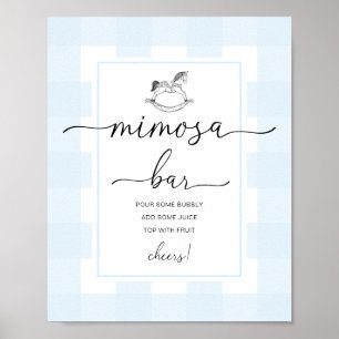 Poster Sinal de Barra Mimosa de Xadrez Azul Cavalo de Pau