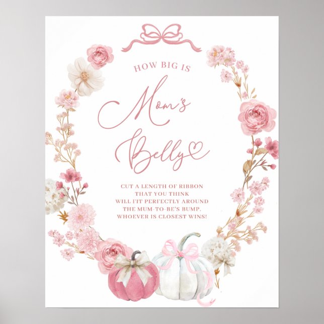 Poster Sinal de Barriga de Mãe Branco e Rosa Quão Grande  (Frente)