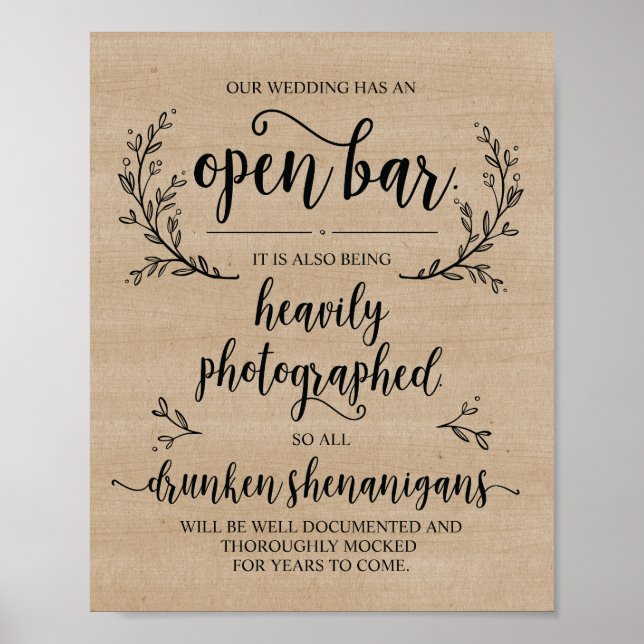 Poster Sinal de Bêbado de Bar Aberto de Vinhas Russas (Frente)