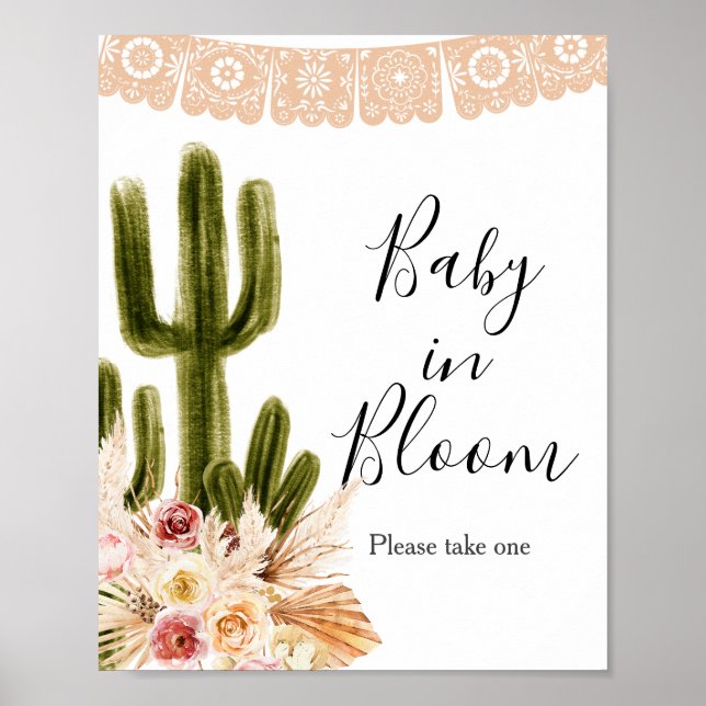 Poster Sinal de Bebê Boho Cactus Taco Bout em Flor (Frente)