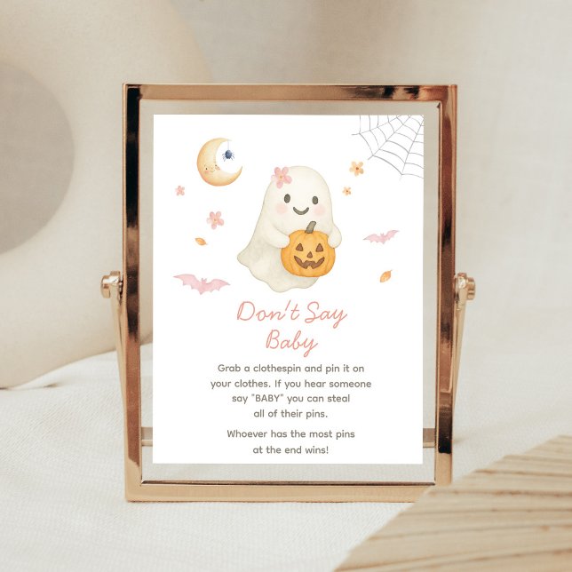 Poster Sinal de Bebê Não Diga Boo Pequeno Halloween Rosa (Girl Little Boo Baby Shower Don't Say Baby Sign)