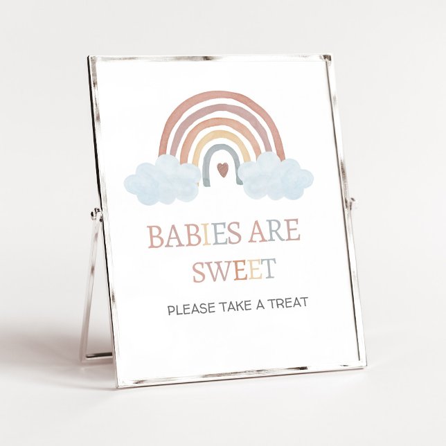 Poster Sinal de Bebês são Doce Boho Pequeno Raio de Sol (Rainbow Baby Shower Babies are Sweet Sign)