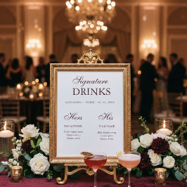 Poster Sinal de bebida assinatura Borgonha para casamento