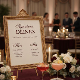 Poster Sinal de bebida assinatura Borgonha para casamento
